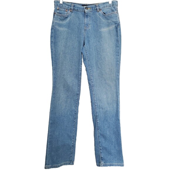 Calvin Klein Women's Lean Blue Denim Bootcut Jeans Size 8 Medium Wash Mid-Rise - Picture 1 of 11